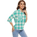 Turquoise small Plaids  Women s Quarter Sleeve Pocket Shirt View2