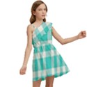 Turquoise small Plaids  Kids  One Shoulder Party Dress View2