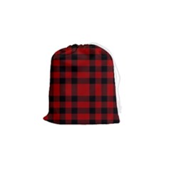 Red And Black Plaids Drawstring Pouch (small) by ConteMonfrey