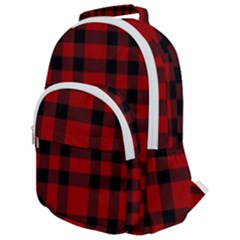 Red And Black Plaids Rounded Multi Pocket Backpack by ConteMonfrey