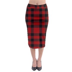 Red And Black Plaids Midi Pencil Skirt by ConteMonfrey