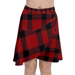 Red And Black Plaids Chiffon Wrap Front Skirt by ConteMonfrey