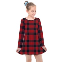 Red And Black Plaids Kids  Long Sleeve Dress by ConteMonfrey