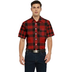 Red And Black Plaids Men s Short Sleeve Pocket Shirt  by ConteMonfrey