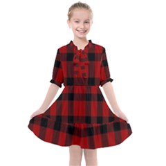 Red And Black Plaids Kids  All Frills Chiffon Dress by ConteMonfrey