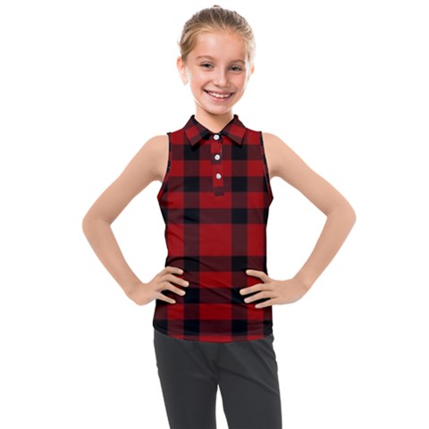 Red And Black Plaids Kids  Sleeveless Polo Tee by ConteMonfrey