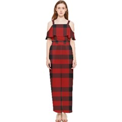 Red And Black Plaids Draped Sleeveless Chiffon Jumpsuit by ConteMonfrey