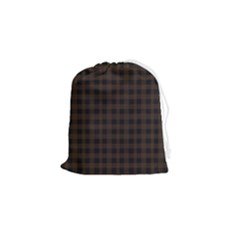 Brown And Black Small Plaids Drawstring Pouch (small) by ConteMonfrey