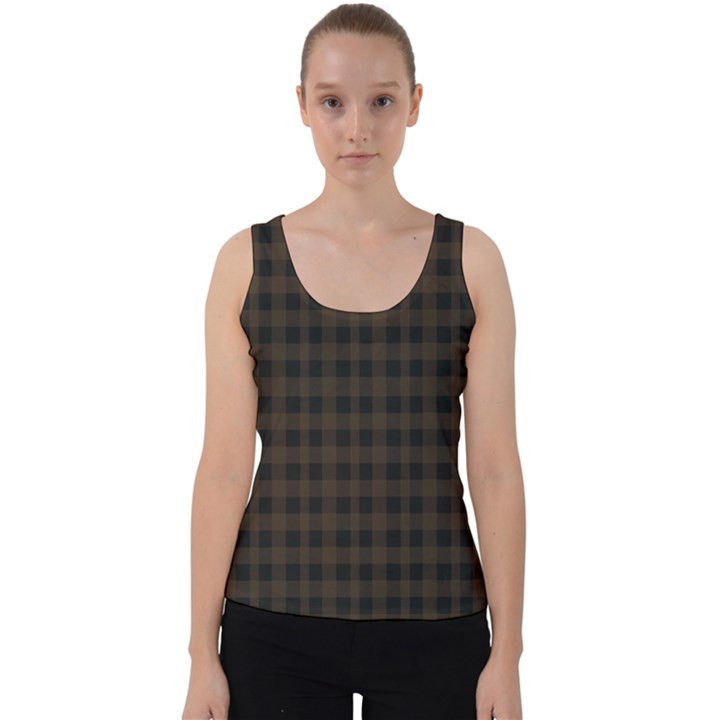 Brown and black small plaids Velvet Tank Top