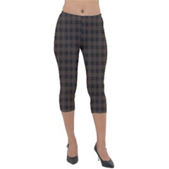 Brown And Black Small Plaids Lightweight Velour Capri Leggings  by ConteMonfrey