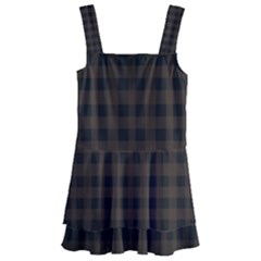 Brown And Black Small Plaids Kids  Layered Skirt Swimsuit by ConteMonfrey