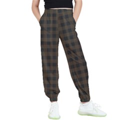 Brown And Black Small Plaids Kids  Elastic Waist Pants by ConteMonfrey