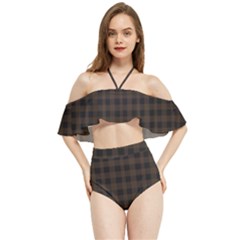 Brown And Black Small Plaids Halter Flowy Bikini Set  by ConteMonfrey