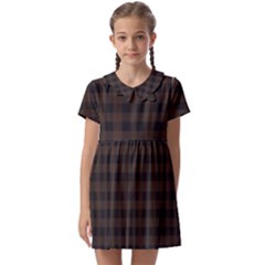 Brown And Black Small Plaids Kids  Asymmetric Collar Dress by ConteMonfrey