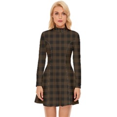 Brown And Black Small Plaids Long Sleeve Velour Longline Dress by ConteMonfrey