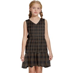 Brown And Black Small Plaids Kids  Sleeveless Tiered Mini Dress by ConteMonfrey