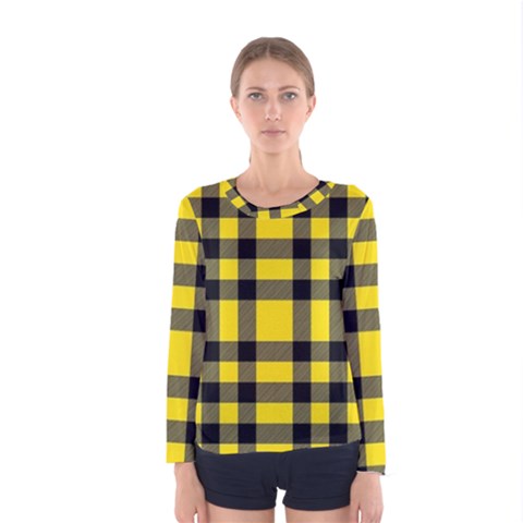 Yellow Plaids Straight Women s Long Sleeve Tee by ConteMonfrey