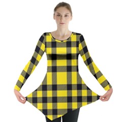 Yellow Plaids Straight Long Sleeve Tunic  by ConteMonfrey