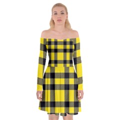 Yellow Plaids Straight Off Shoulder Skater Dress by ConteMonfrey