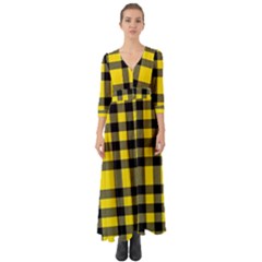 Yellow Plaids Straight Button Up Boho Maxi Dress by ConteMonfrey