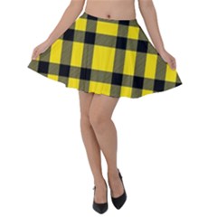 Yellow Plaids Straight Velvet Skater Skirt by ConteMonfrey