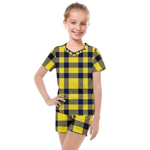 Yellow Plaids Straight Kids  Mesh Tee And Shorts Set by ConteMonfrey