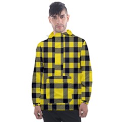 Yellow Plaids Straight Men s Front Pocket Pullover Windbreaker by ConteMonfrey