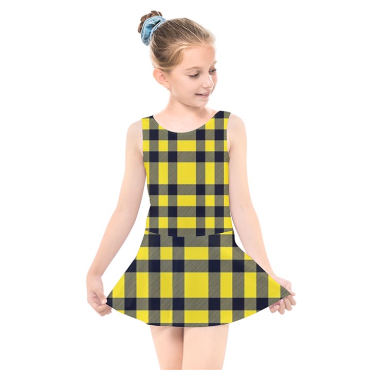 Yellow Plaids Straight Kids  Skater Dress Swimsuit