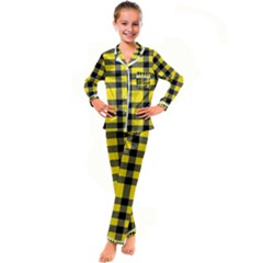 Yellow Plaids Straight Kid s Satin Long Sleeve Pajamas Set by ConteMonfrey