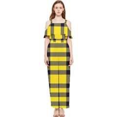 Yellow Plaids Straight Draped Sleeveless Chiffon Jumpsuit by ConteMonfrey