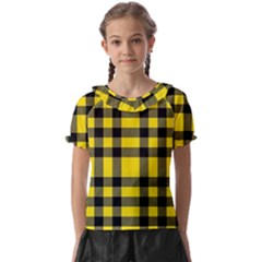 Yellow Plaids Straight Kids  Frill Chiffon Blouse by ConteMonfrey