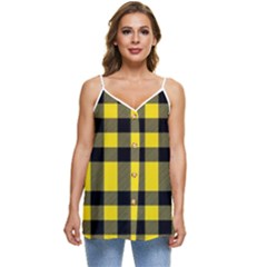 Yellow Plaids Straight Casual Spaghetti Strap Chiffon Top by ConteMonfrey