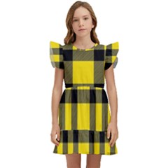 Yellow Plaids Straight Kids  Winged Sleeve Dress by ConteMonfrey