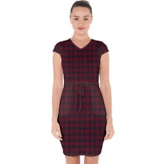 Black Red Small Plaids Capsleeve Drawstring Dress  by ConteMonfrey