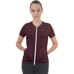 Black Red Small Plaids Short Sleeve Zip Up Jacket by ConteMonfrey