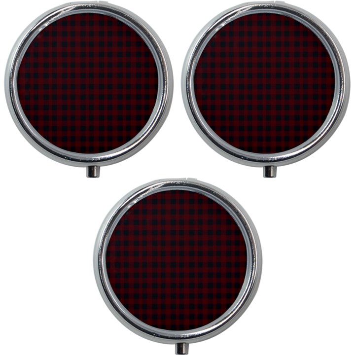 Black red small plaids Mini Round Pill Box (Pack of 3)