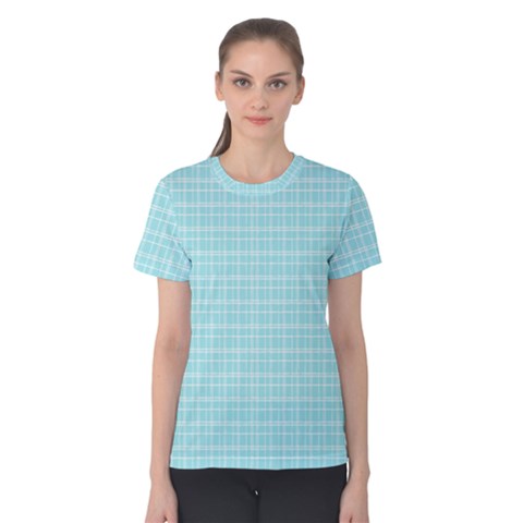 Turquoise Small Plaids Lines Women s Cotton Tee by ConteMonfrey