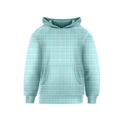 Turquoise Small Plaids Lines Kids  Pullover Hoodie by ConteMonfrey