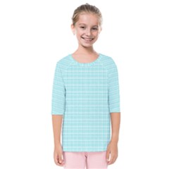 Turquoise Small Plaids Lines Kids  Quarter Sleeve Raglan Tee