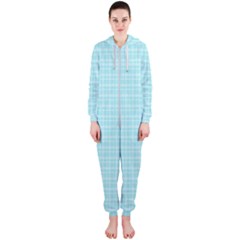 Turquoise Small Plaids Lines Hooded Jumpsuit (ladies)