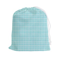 Turquoise Small Plaids Lines Drawstring Pouch (2xl)