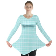 Turquoise Small Plaids Lines Long Sleeve Tunic  by ConteMonfrey