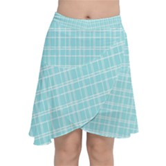 Turquoise Small Plaids Lines Chiffon Wrap Front Skirt by ConteMonfrey