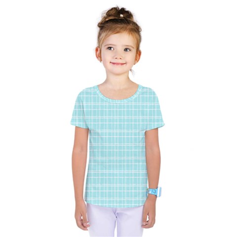 Turquoise Small Plaids Lines Kids  One Piece Tee by ConteMonfrey