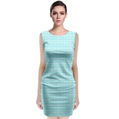 Turquoise Small Plaids Lines Sleeveless Velvet Midi Dress by ConteMonfrey