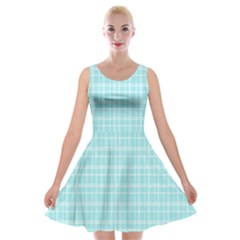 Turquoise Small Plaids Lines Velvet Skater Dress by ConteMonfrey