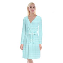 Turquoise Small Plaids Lines Long Sleeve Velvet Front Wrap Dress by ConteMonfrey