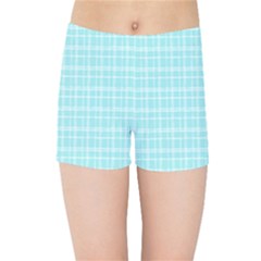 Turquoise Small Plaids Lines Kids  Sports Shorts by ConteMonfrey