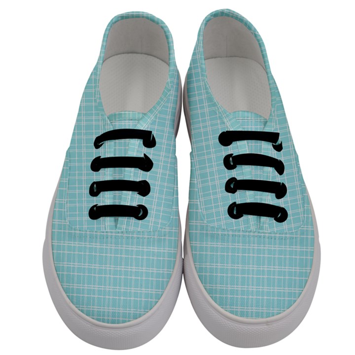 Turquoise Small Plaids Lines Men s Classic Low Top Sneakers