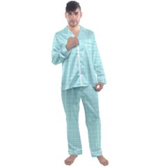 Turquoise Small Plaids Lines Men s Long Sleeve Satin Pajamas Set by ConteMonfrey